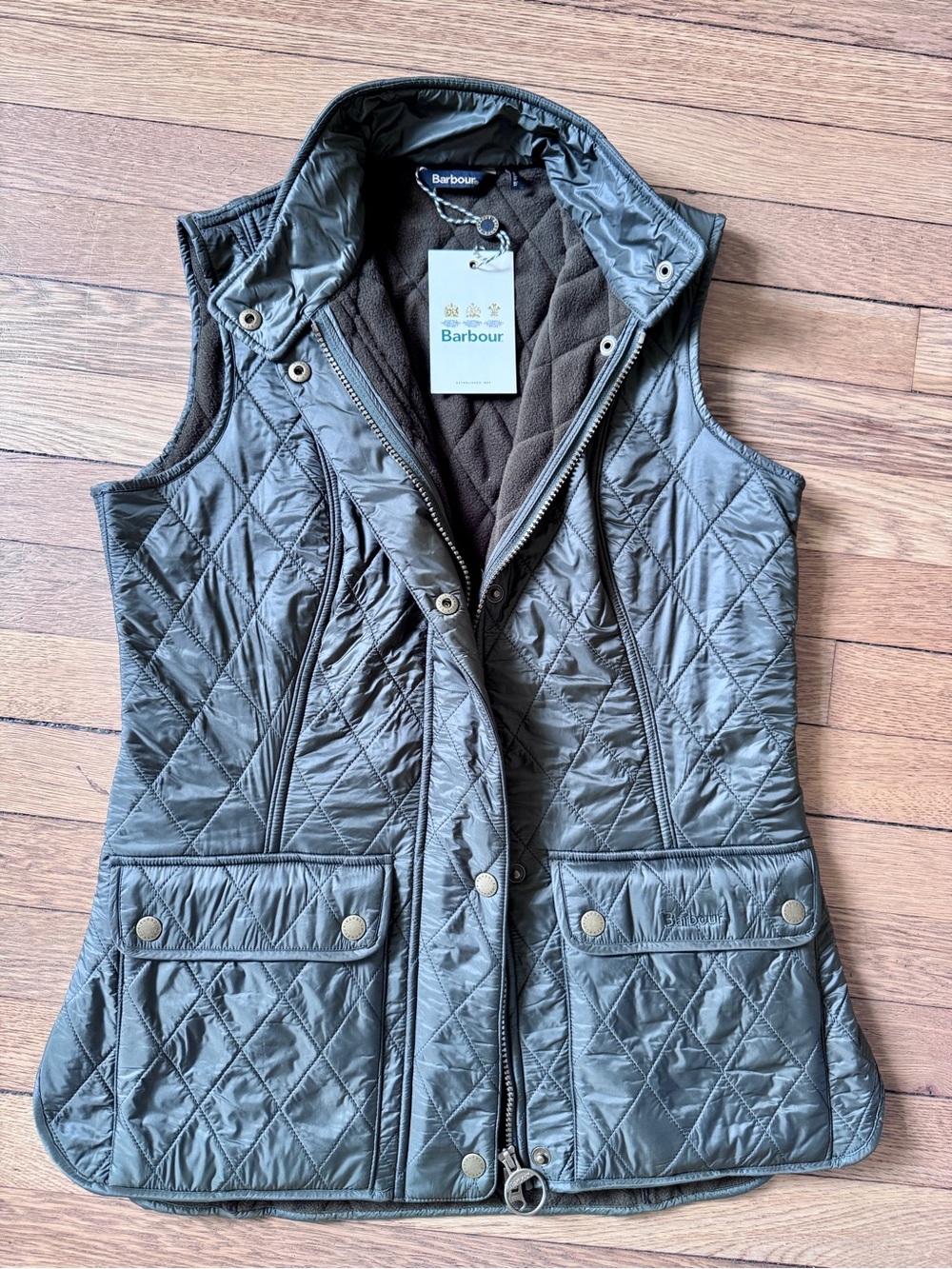 Barbour Wray Quilted Olive Vest with Snap Flap Pockets